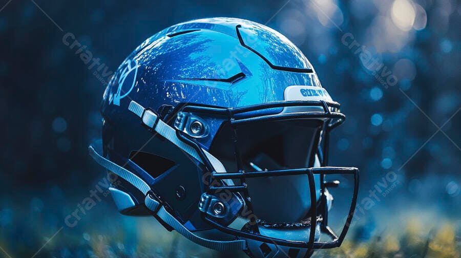Foto Capacete Futebol Americano Azul Brilhante Gramado