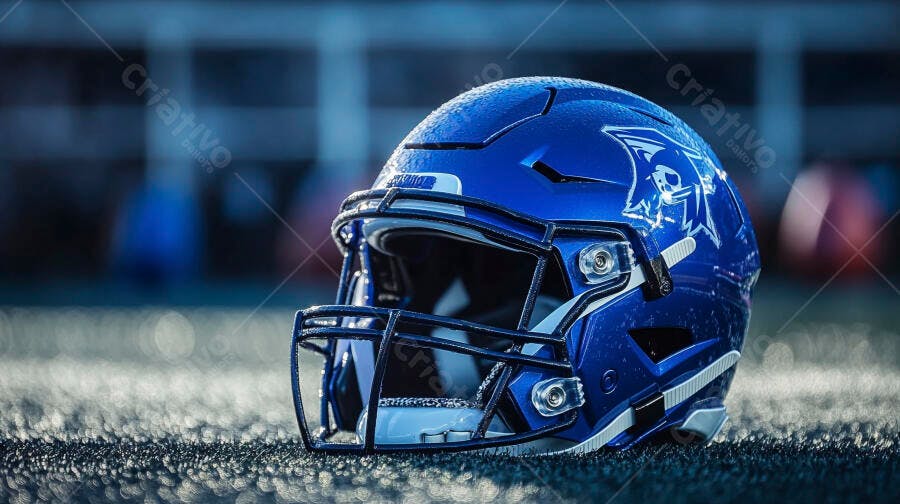 Foto Capacete Futebol Americano Azul Campo Esportivo