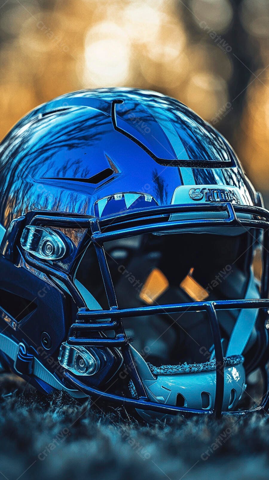 Foto Capacete Futebol Americano Azul Grama Esporte