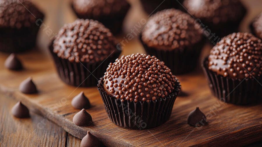 Foto Brigadeiro Gourmet Granulado Mesa Madeira Rústica