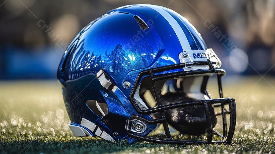 Foto Capacete Futebol Americano Azul Gramado Esporte
