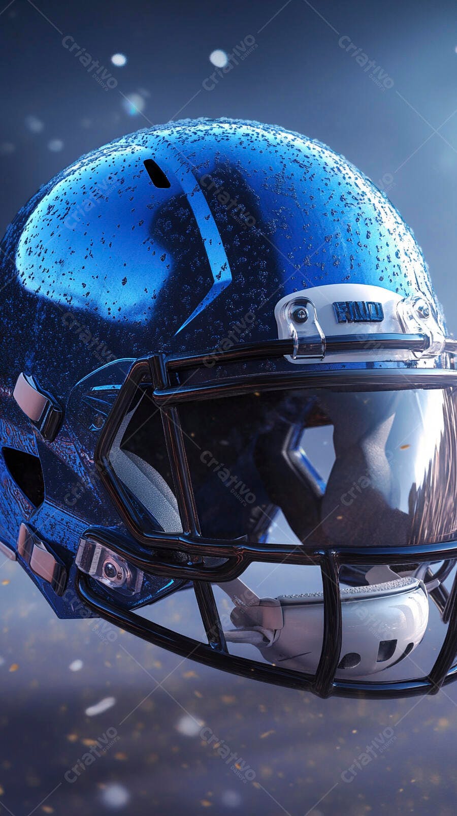 Capacete Futebol Americano Molhado Azul Fundo Escuro