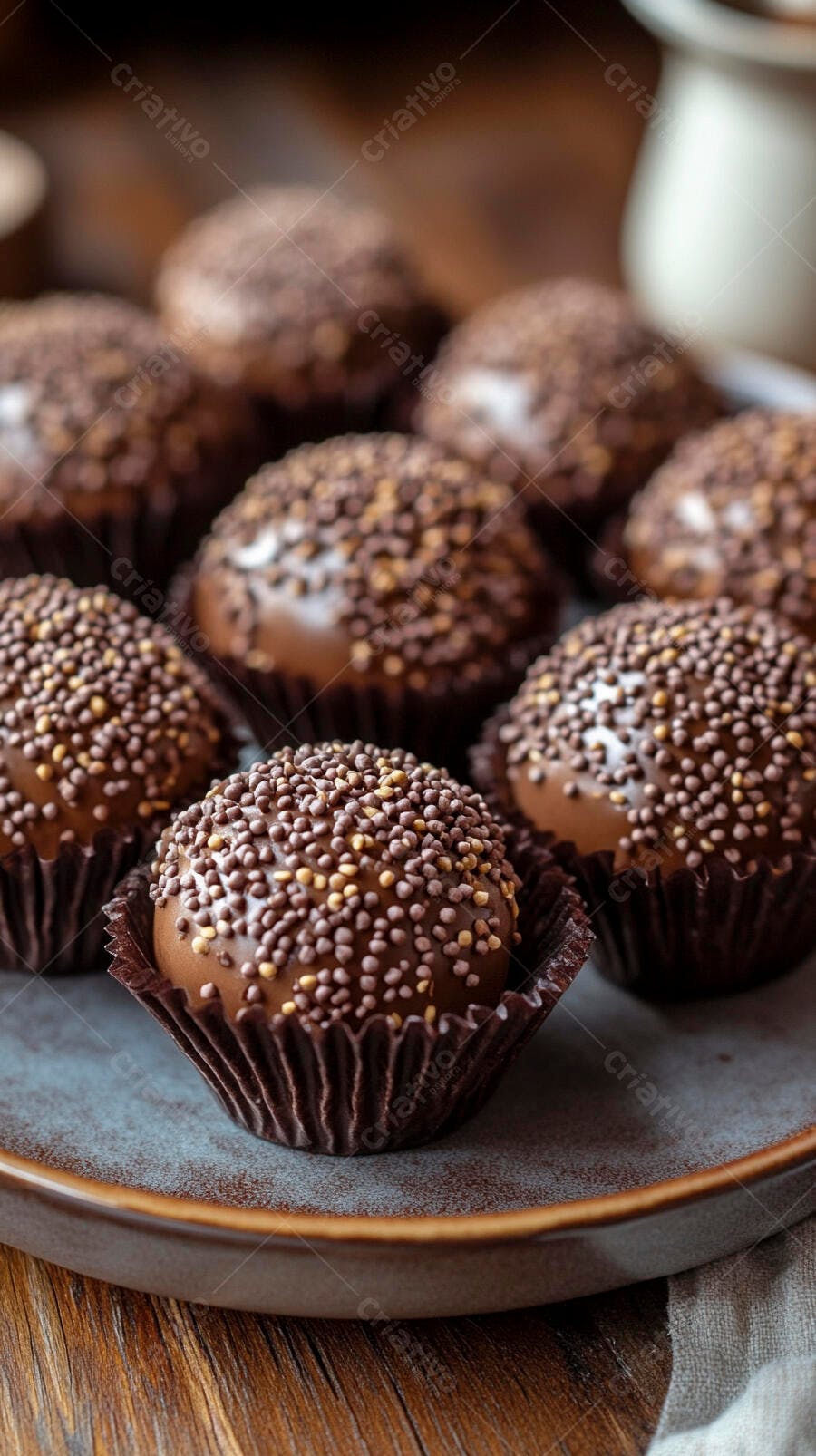 Foto Brigadeiros Gourmet Granulado Chocolate Prato Rústico