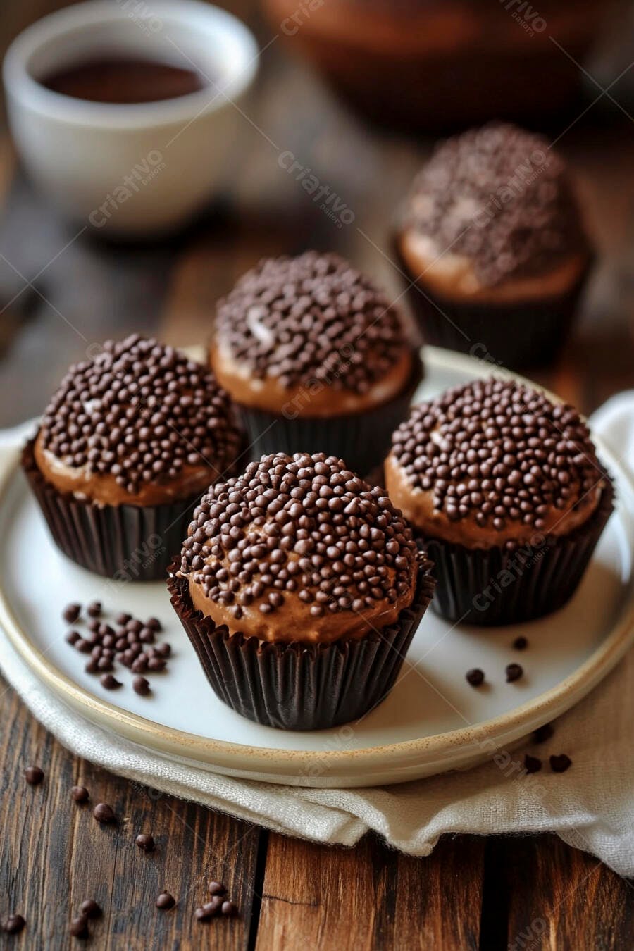 Foto Brigadeiro Gourmet Granulado Chocolate Mesa Madeira