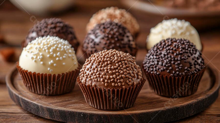 Foto Brigadeiros Gourmet Chocolate Granulado e Branco Doce de Festa