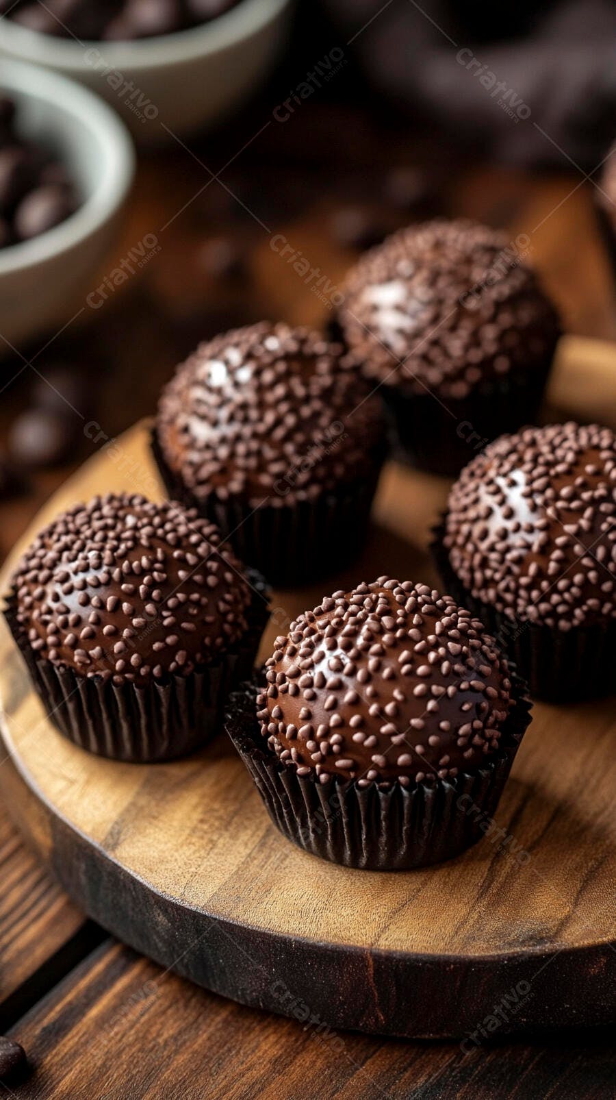 Foto Brigadeiros Gourmet Granulado Mesa Madeira Escura