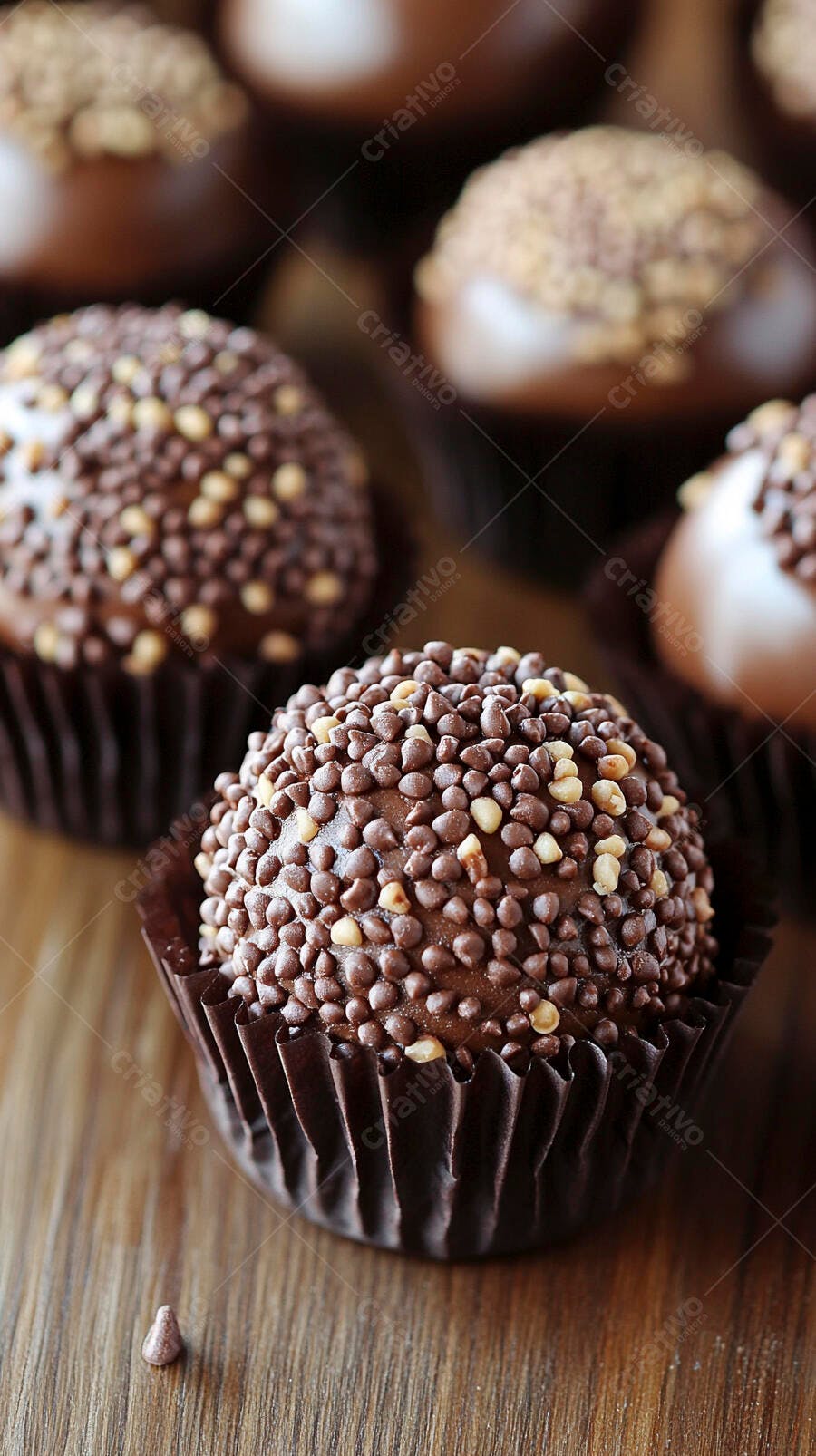 Foto Brigadeiro Gourmet Granulado Chocolate Mesa Madeira