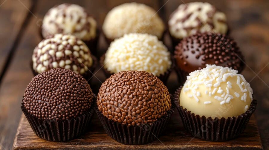 Foto Brigadeiros Gourmet Chocolate e Coco Mesa Rústica