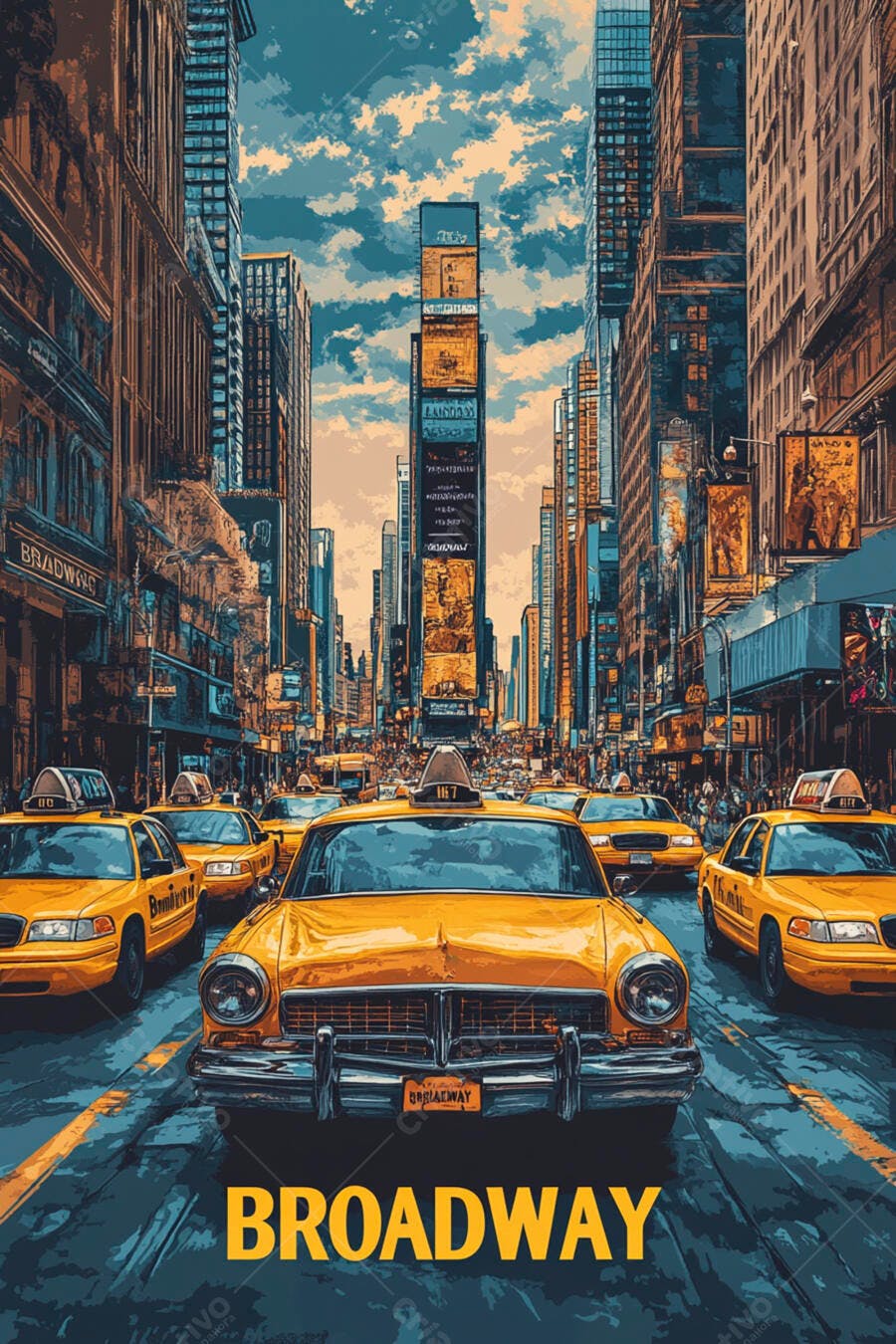 Foto Broadway Nova York Táxis Amarelos Estilo Ilustração