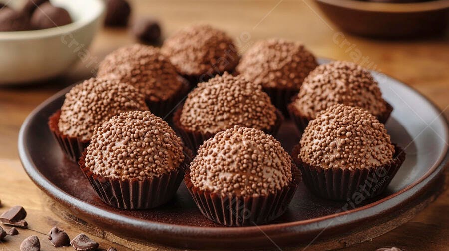 Foto Brigadeiros Gourmet Chocolate Granulado Prato Rústico