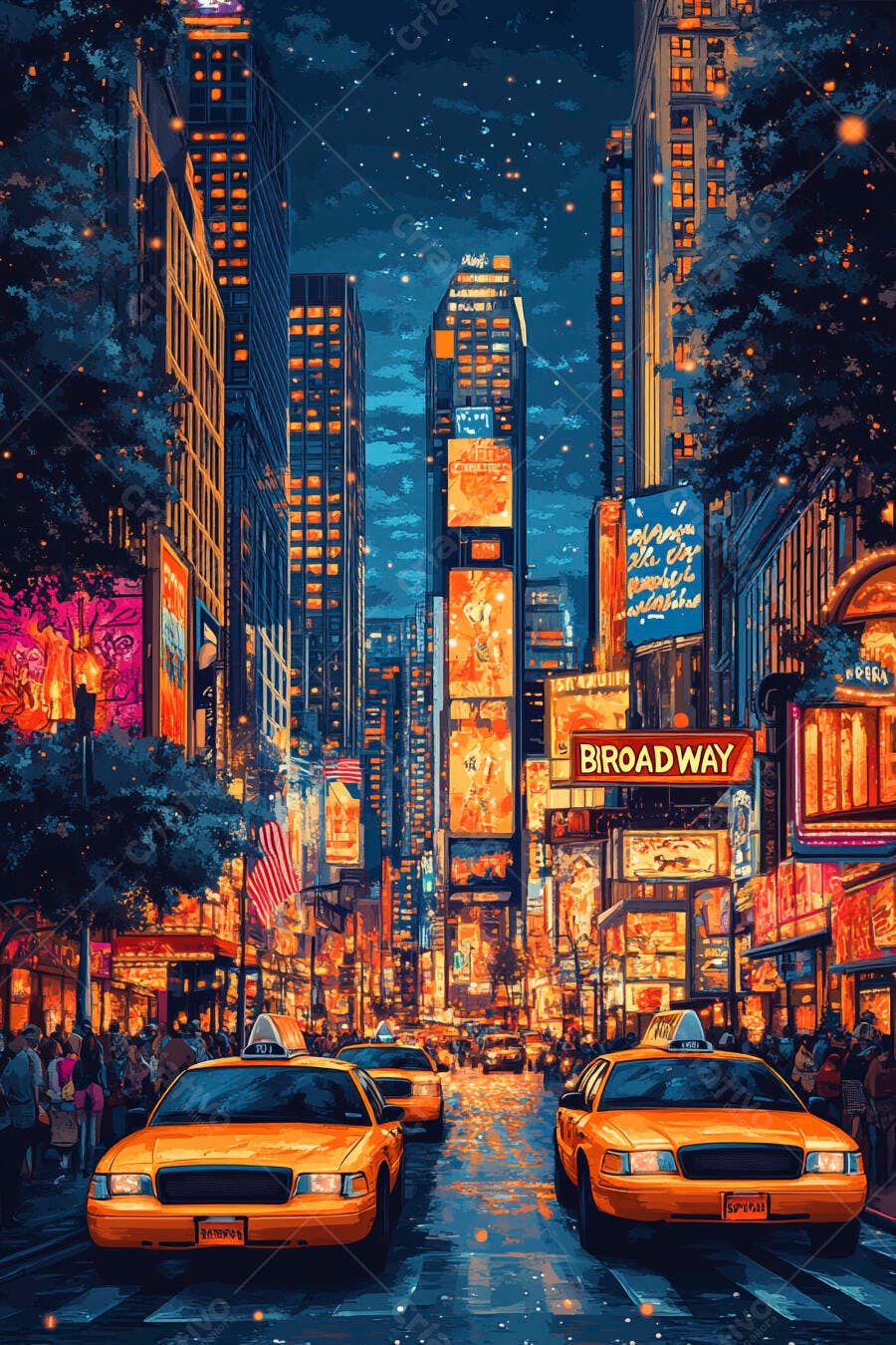 Foto Broadway Times Square Nova York Noite Táxis Amarelos