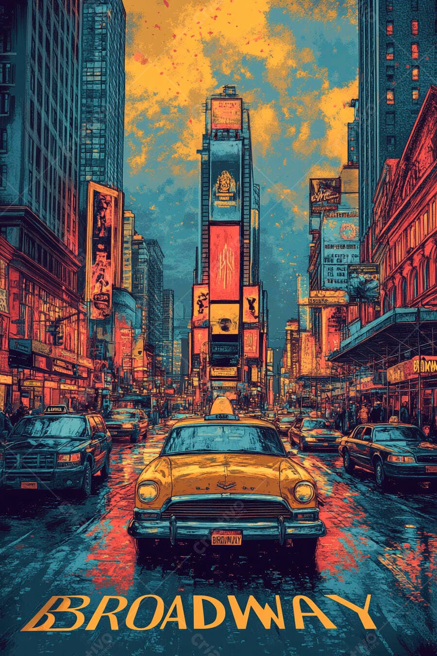 Foto Taxi Amarelo Broadway Nova York Estilo Pop Art