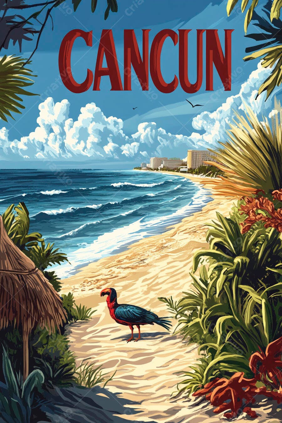 Cancun México Praia Tropical Ilustração Vintage
