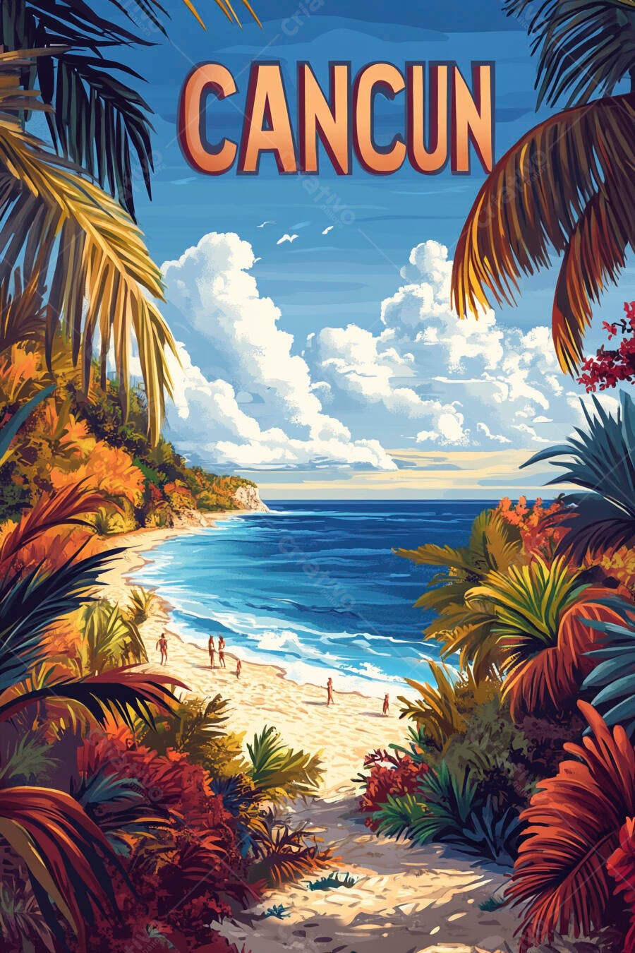 Ilustração Cancun Praia Tropical Verão Férias
