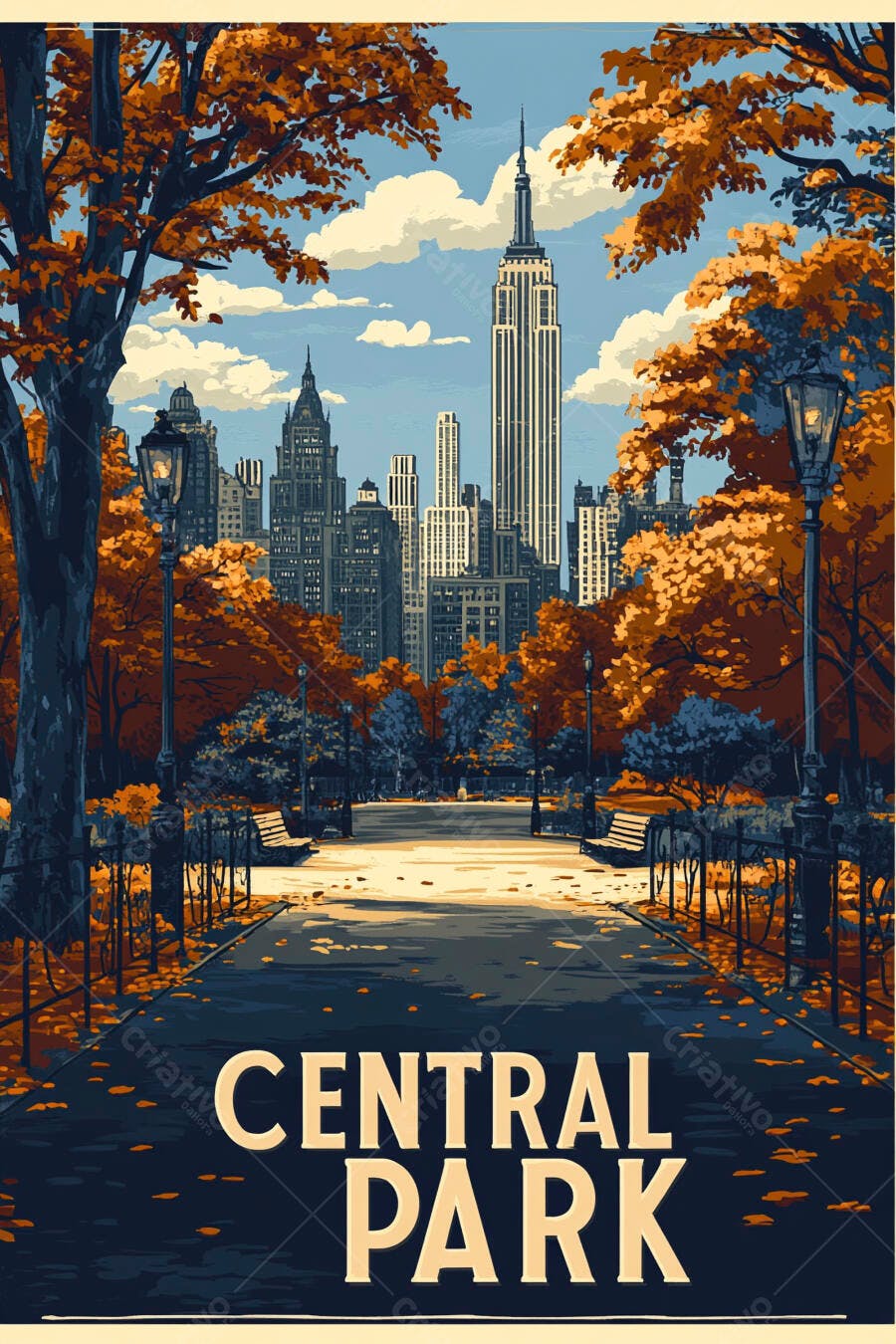 Ilustração Central Park Nova York Outono Edifício Empire State