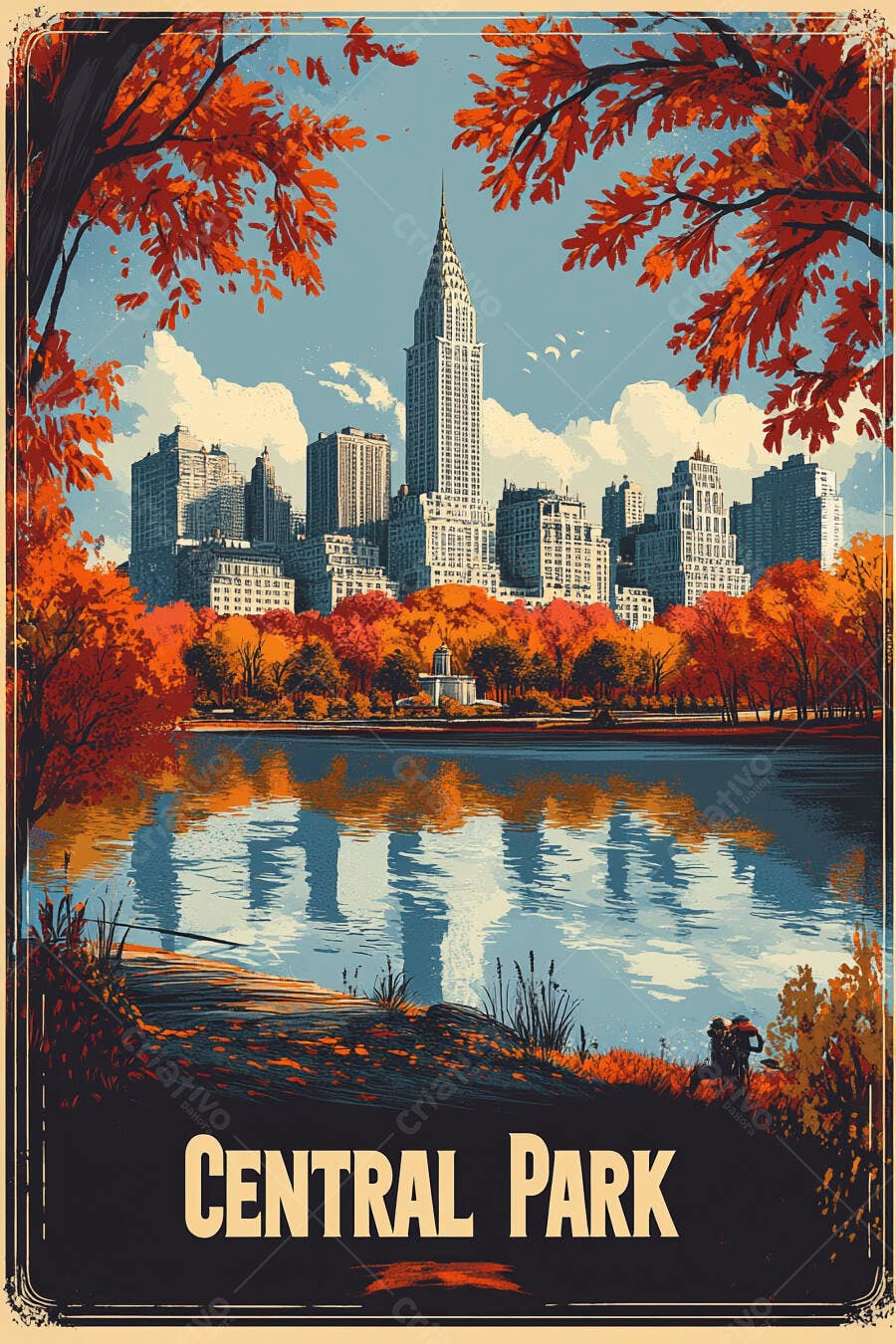 Ilustração Central Park Nova York Outono Vintage