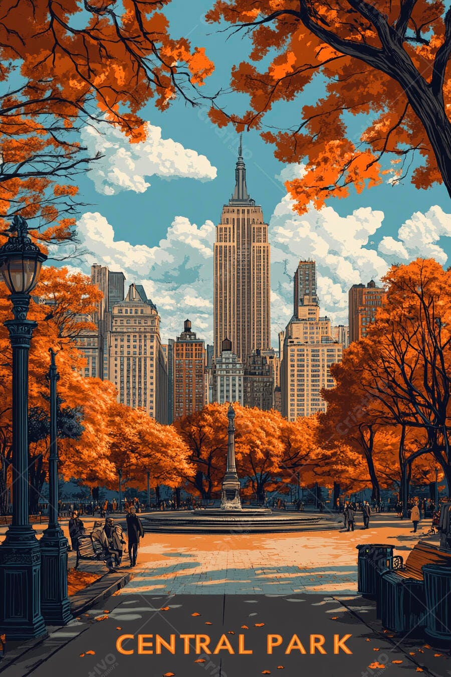 Ilustração Central Park Outono Edifícios Nova York