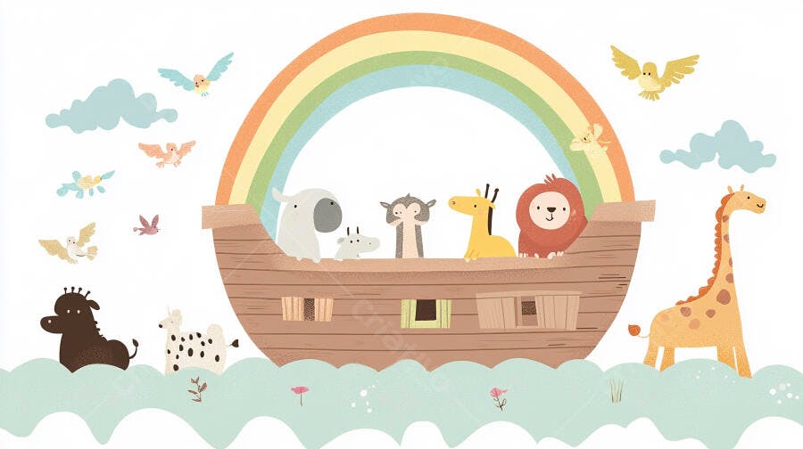 Arca de Noé Animais Fofos Ilustração Infantil