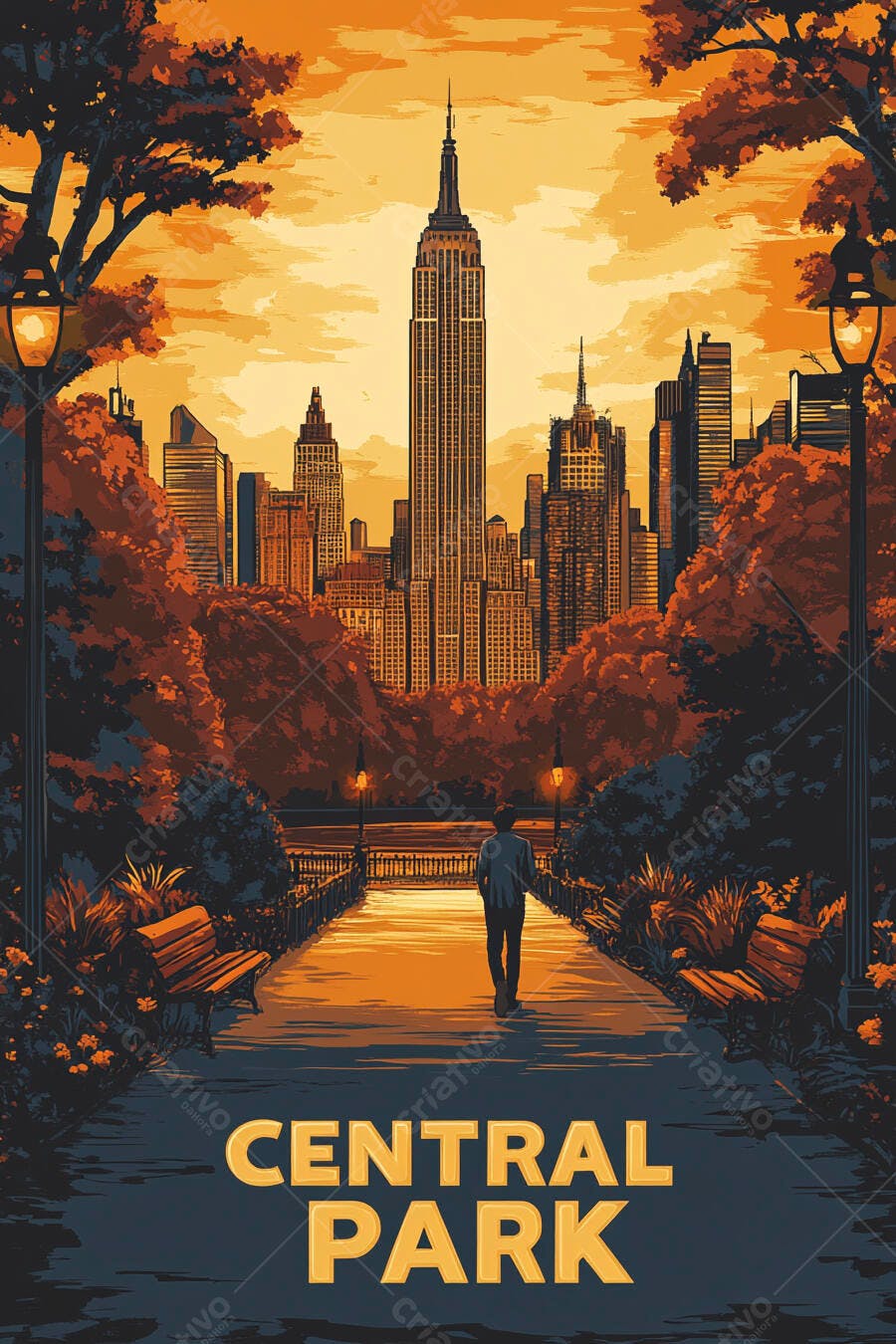Ilustração Central Park Nova York Pôr do Sol
