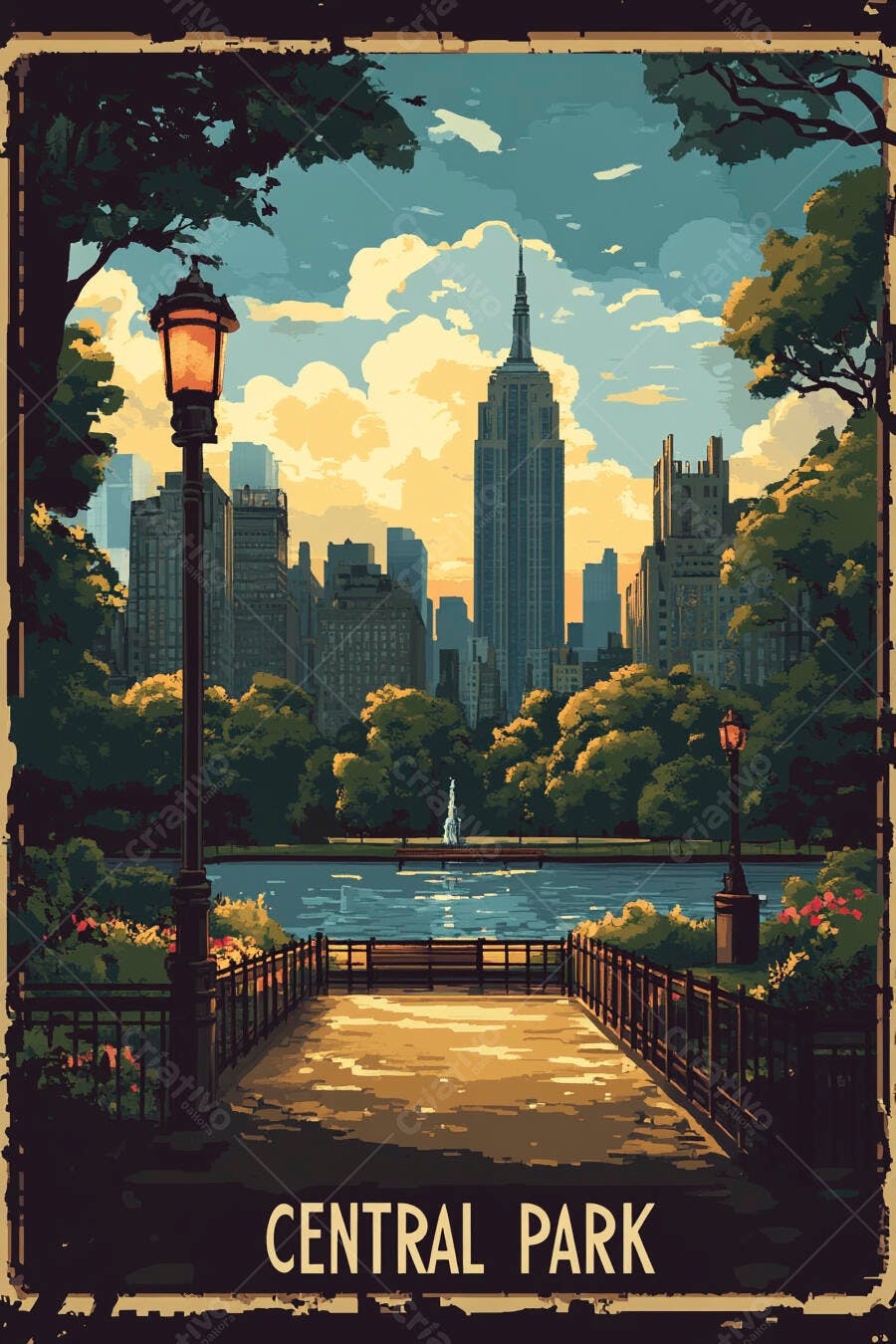 Ilustração Central Park Nova York Edifício Empire State