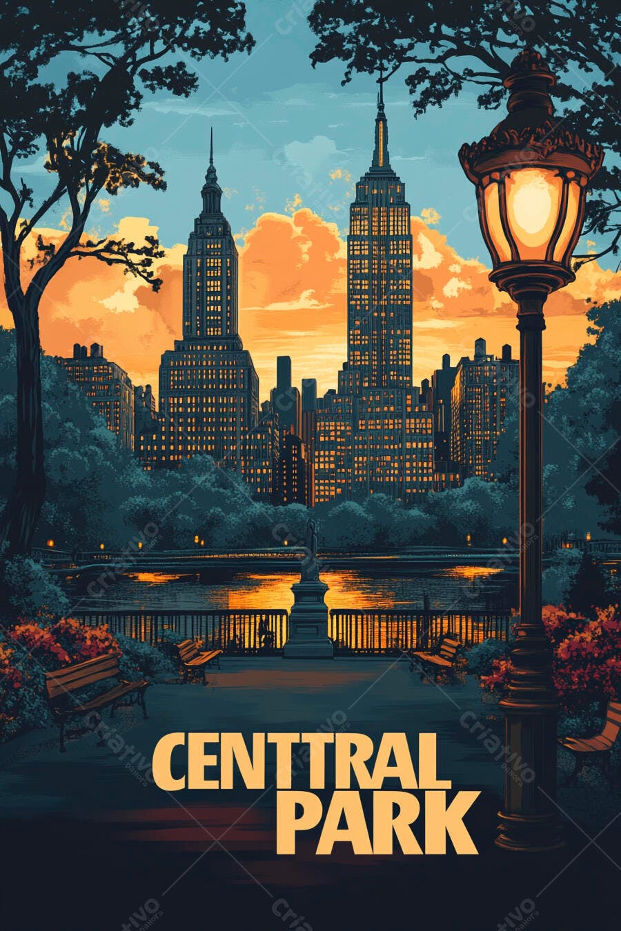 Central Park Nova York Pôr do Sol Ilustração Vetorial