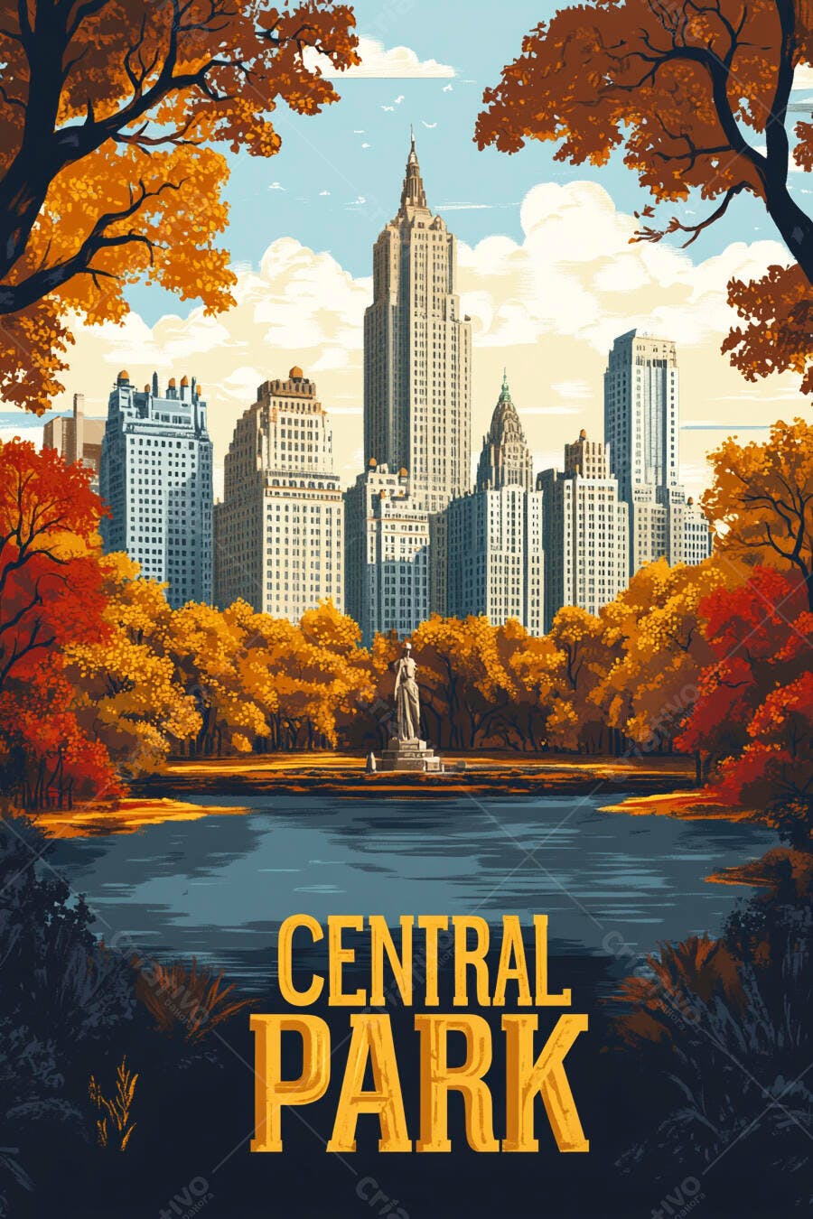 Central Park Nova York Outono Edifícios Lago