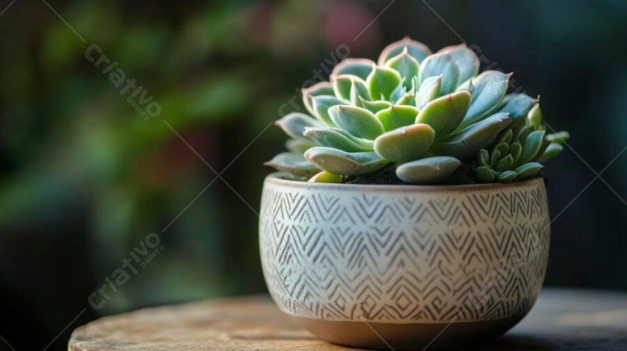 Foto Suculenta Echeveria Vaso Decorado Luz Natural