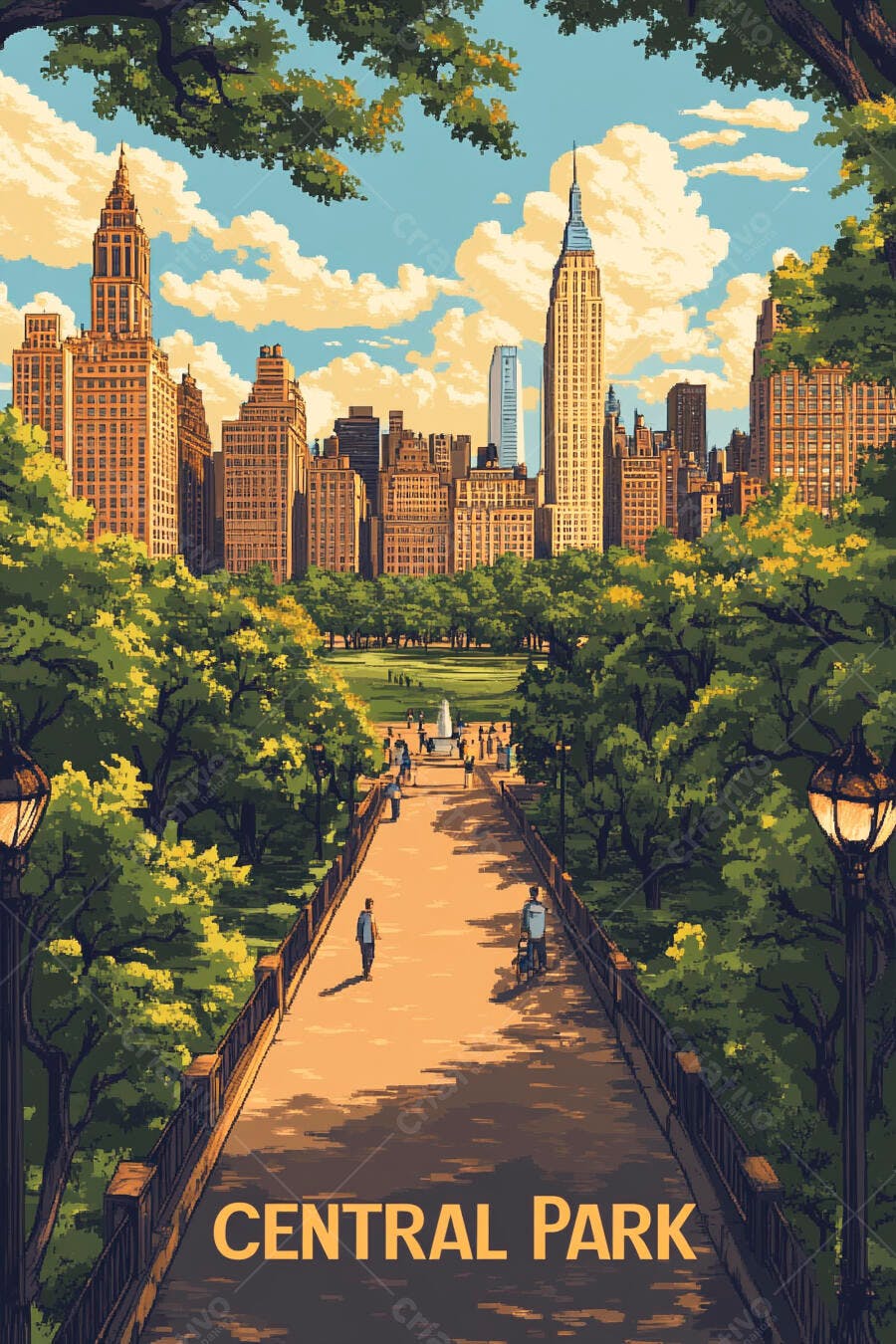 Ilustração Central Park Nova York Edifícios Históricos