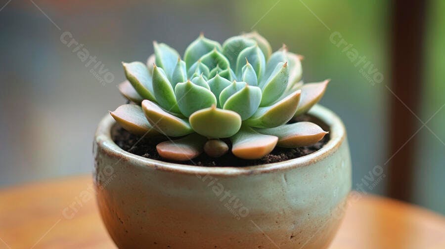 Foto Suculenta Echeveria Vaso Cerâmica Detalhe Macro