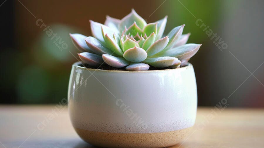 Foto Suculenta Echeveria Vaso Branco Mesa Madeira
