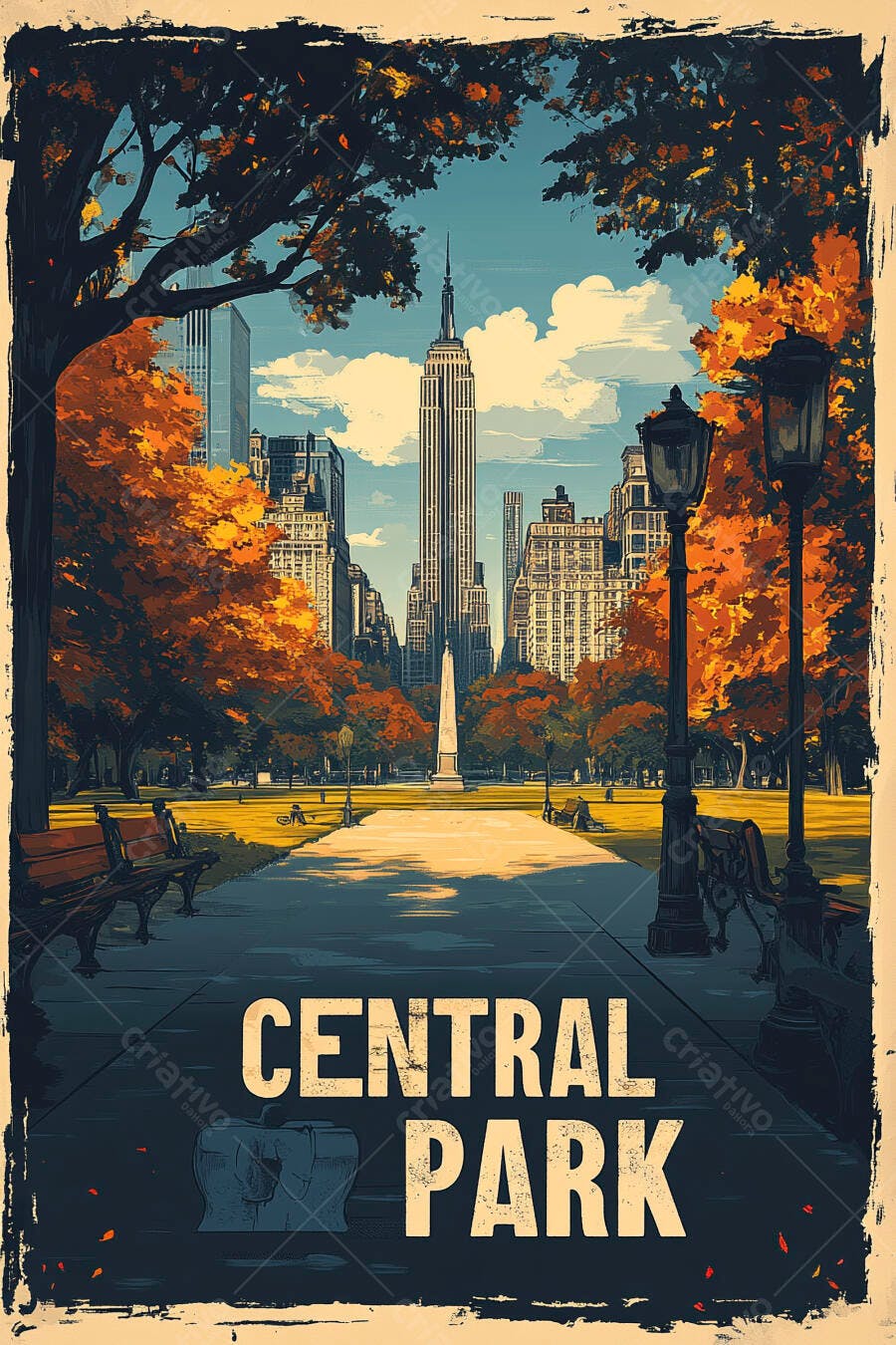 Pôster Central Park Nova York Outono Edifício Empire State