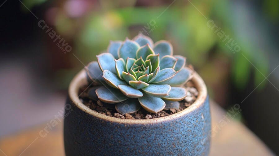 Foto Suculenta Echeveria Planta Verde Azulada Vaso Cerâmica