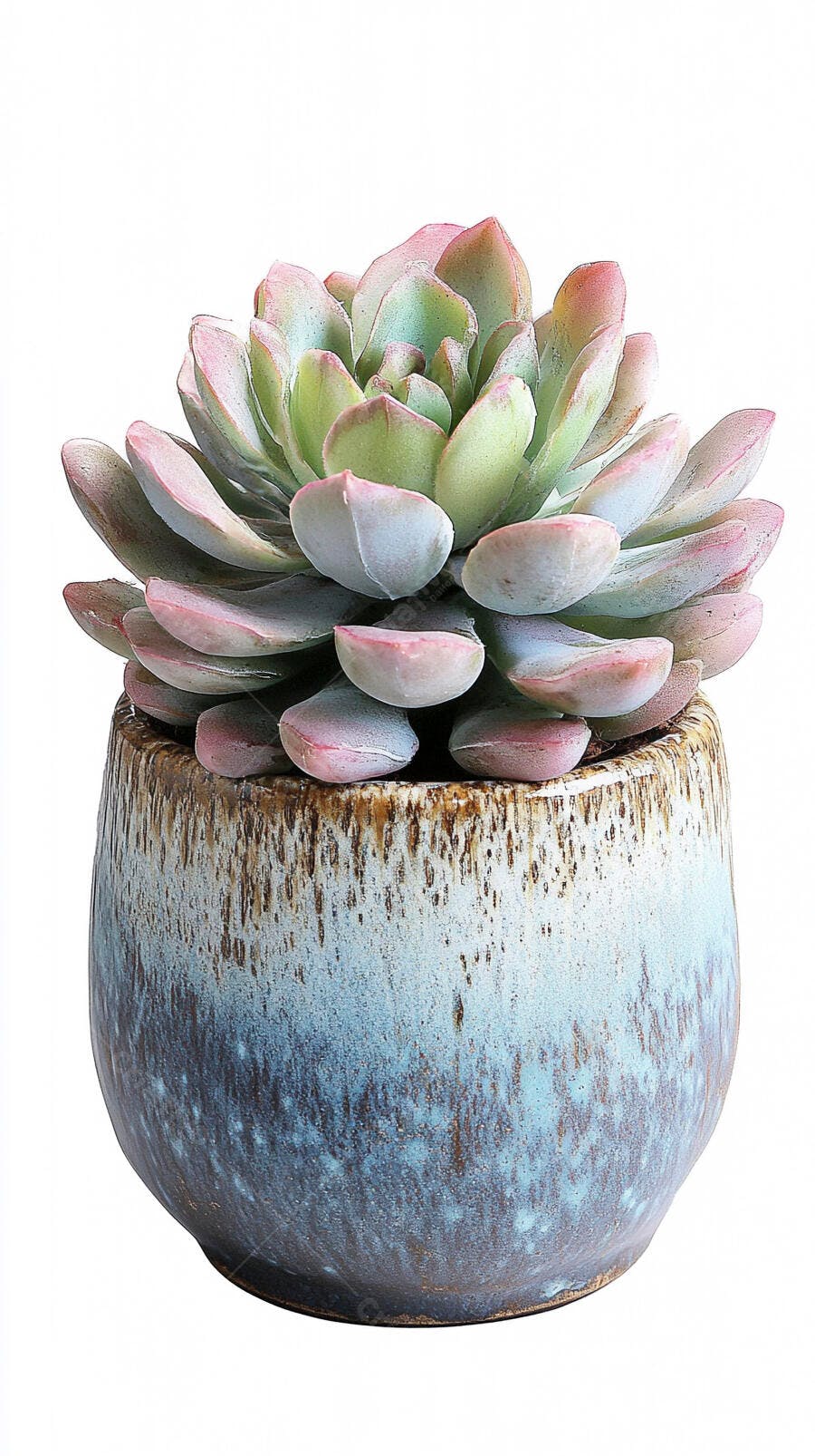 Foto Suculenta Rosa e Verde Vaso Cerâmica Fundo Branco