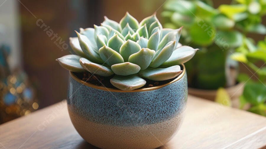 Foto Suculenta Echeveria Vaso Cerâmica Detalhe Close-up