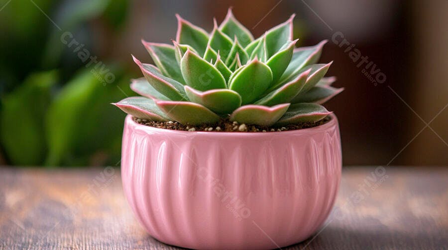 Foto Suculenta Echeveria Vaso Rosa Cerâmica Fundo Desfocado
