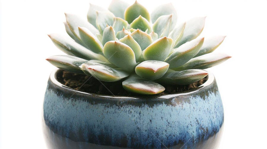 Foto Suculenta Echeveria Vaso Azul Cerâmica Fundo Branco