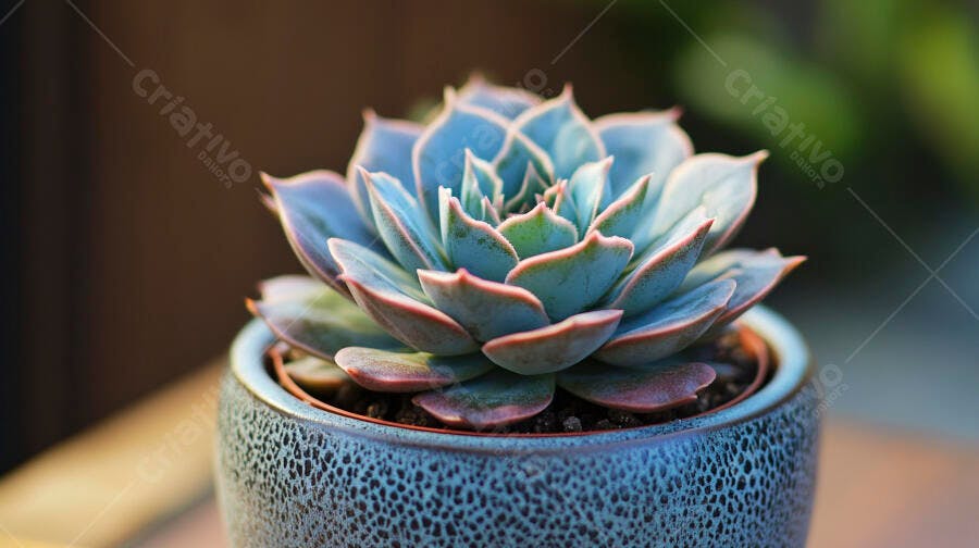 Foto Suculenta Echeveria Elegans Vaso Azul Cerâmica