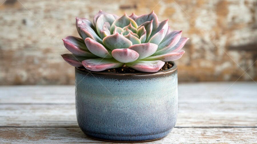 Foto Suculenta Echeveria Vaso Cerâmica Azul Decoração