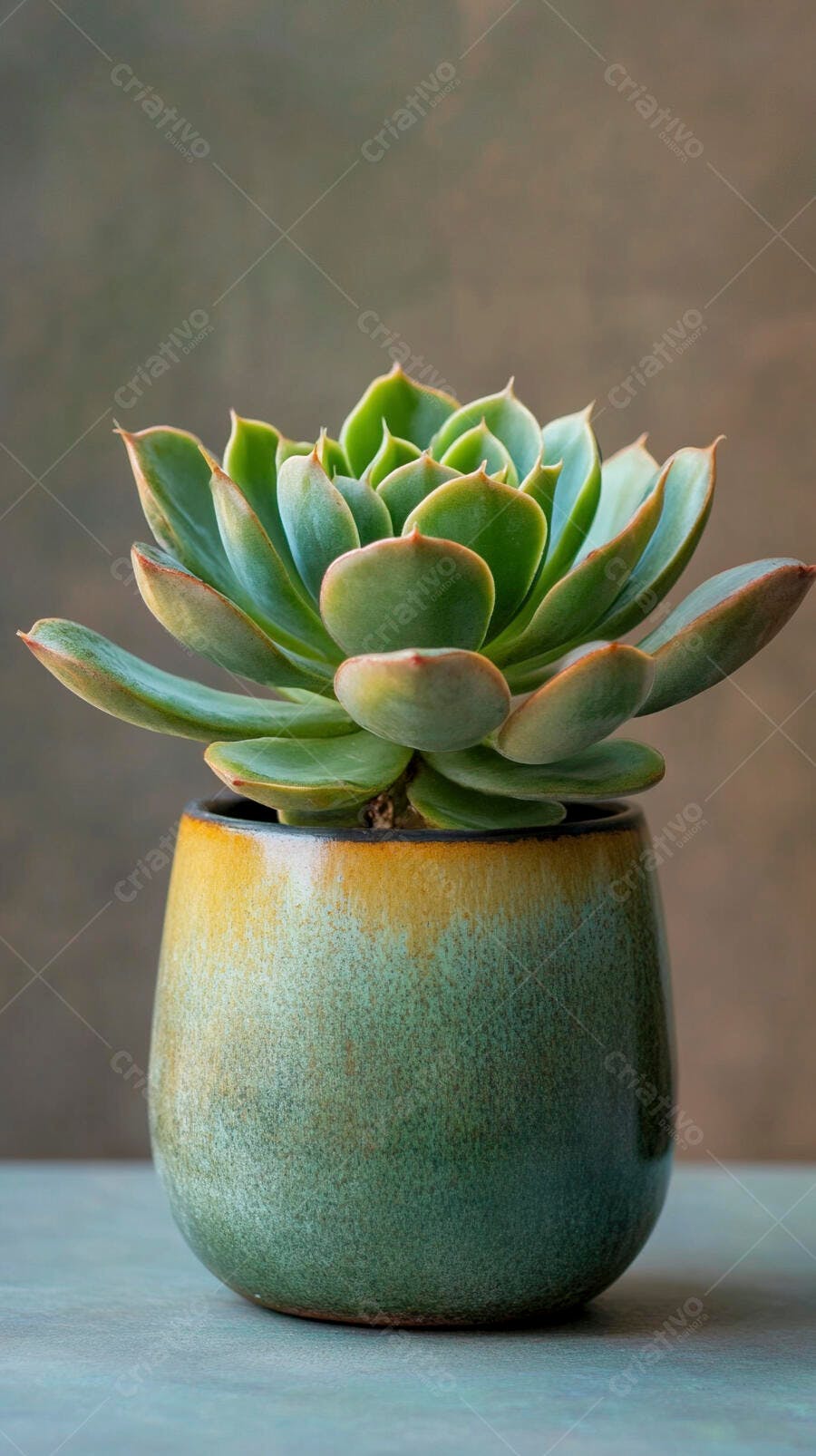 Foto Suculenta Verde Vaso Cerâmica Rústico Fundo Neutro