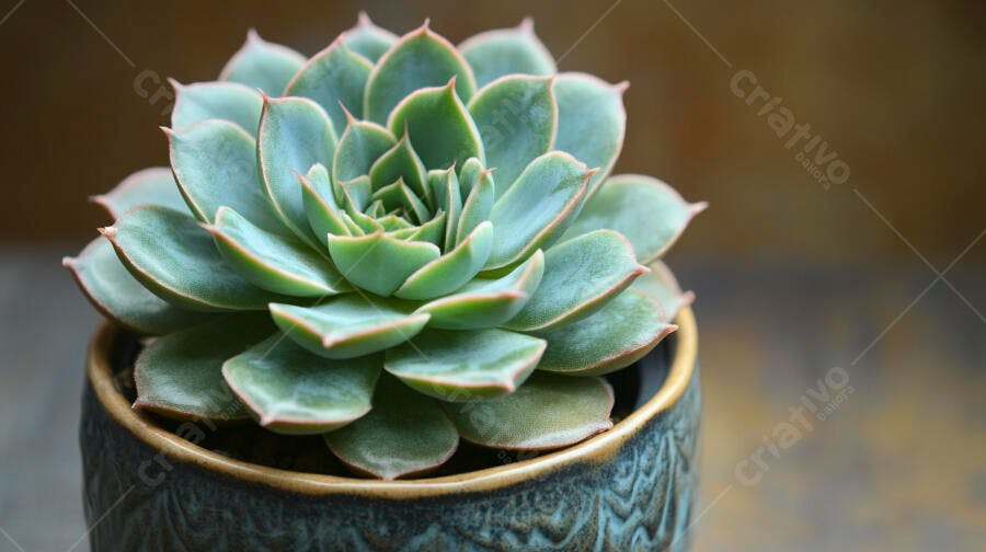 Foto Suculenta Echeveria Verde Vaso Texturizado Close-up
