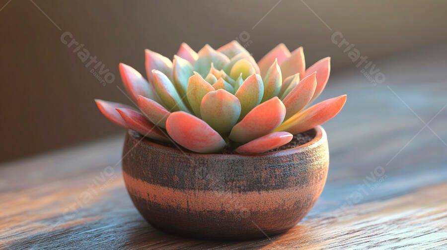 Foto Suculenta Echeveria Vaso Cerâmica Madeira Natural