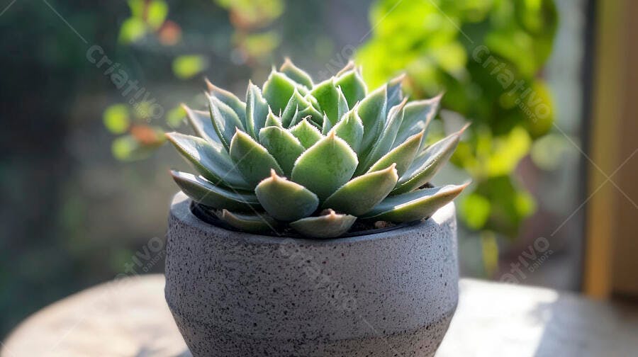 Foto Suculenta Echeveria em Vaso Cimento Iluminação Natural