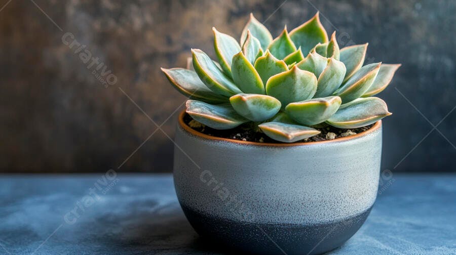 Foto Suculenta Echeveria em Vaso Cerâmica Fundo Escuro Minimalista