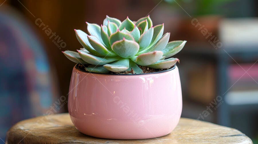 Foto Planta Suculenta Vaso Rosa Cerâmica Decoração