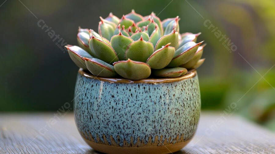 Foto Suculenta Echeveria em Vaso Cerâmica Azul Texturizado