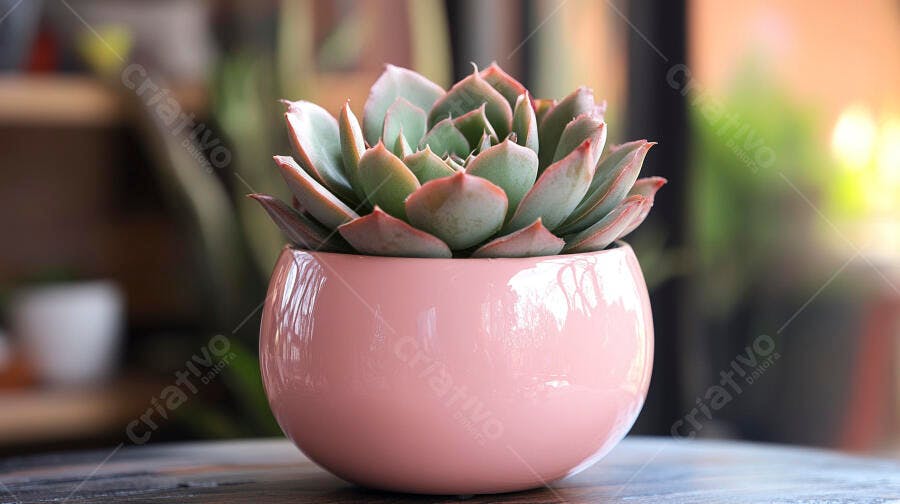 Foto Suculenta Pote Rosa Cerâmica Decoração Casa