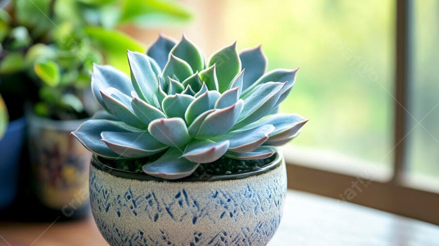 Foto Suculenta Echeveria Elegans Vaso Decorado Janela