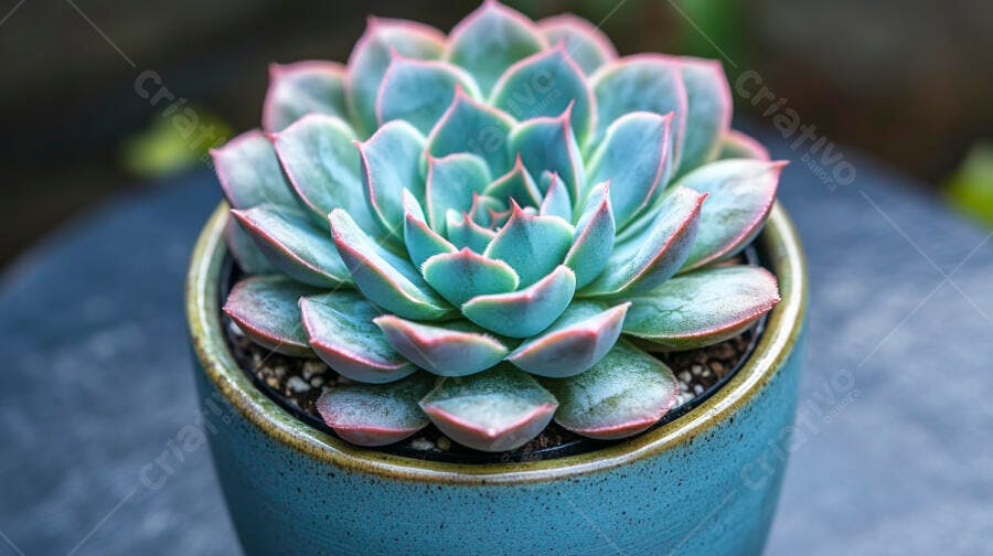 Foto Suculenta Echeveria Planta Verde Azulada Vaso Cerâmica