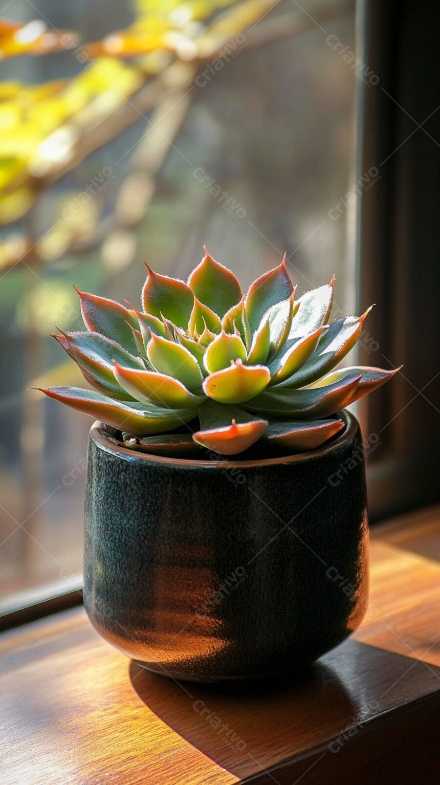 Foto Suculenta Echeveria Vaso Cerâmica Janela Luz Natural