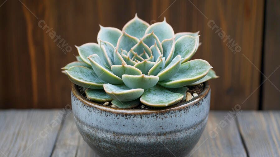 Foto Suculenta Echeveria Elegans Vaso Cerâmica Fundo Madeira